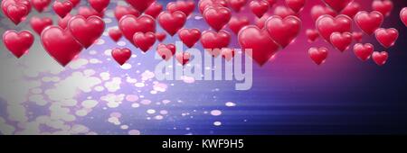 Coeurs pétillants de Saint-Valentin avec fond violet étincelant Banque D'Images