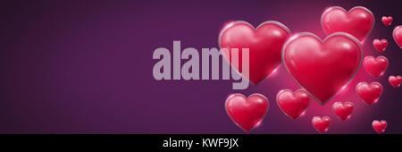 Coeurs de Saint-Valentin brillants et mousseux sur fond violet Banque D'Images