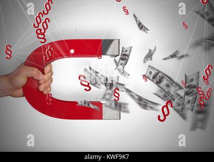 Icônes de symbole de section 3D avec billets et aimant Banque D'Images