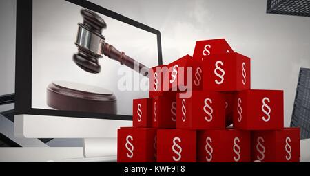 Icônes de symbole de section 3D et de la justice sur l'écran d'ordinateur Banque D'Images