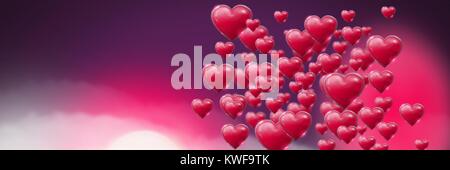 Coeurs pétillantes de Saint-Valentin avec fond mauve brumeux Banque D'Images