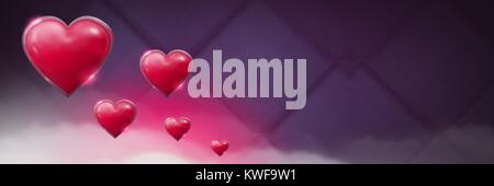 Coeurs pétillantes de Saint-Valentin avec fond mauve brumeux Banque D'Images