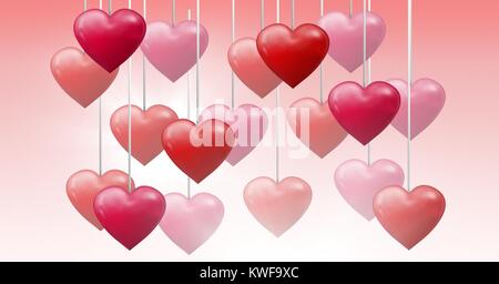 Cœur de Saint-Valentin pétillant accroché à la corde Banque D'Images