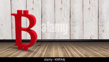 Icône Bitcoin 3D au sol dans la chambre Banque D'Images