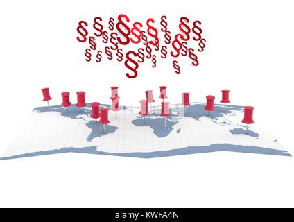 Icônes de symbole de section 3D avec carte du monde Banque D'Images