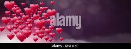 Coeurs pétillantes de Saint-Valentin avec fond mauve brumeux Banque D'Images