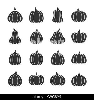 Noir citrouille remplie d'ossature icon set. Symbole de l'action de télévision design collection monochrome. Pictogramme graphique simple Gourd Courge pack w isolés Illustration de Vecteur