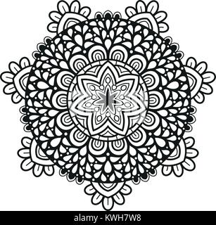 Mandala noir et blanc vector isolated on white. Vector hand drawn élément décoratif circulaire. Illustration de Vecteur