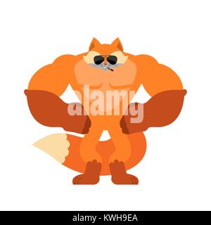 Fox Strong Cool grave. Fumer un cigare animal. emoji elle-fox strict. Vector illustration Illustration de Vecteur