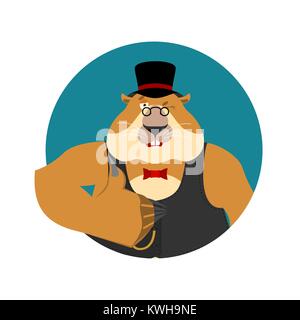 Le jour de la marmotte. Marmotte en hat Thumbs up et clins d'œil. Marmotte d'heureux caractères emoji. Vector illustration Illustration de Vecteur