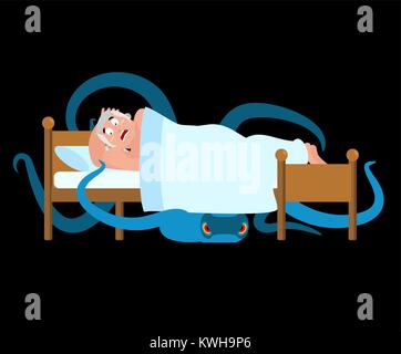 Monster sous le lit. Effrayé l'homme est endormi. Vector illustration. Illustration de Vecteur