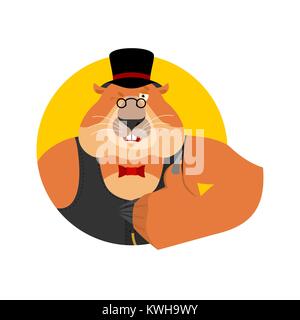 Le jour de la marmotte. Marmotte en hat Thumbs up et clins d'œil. Marmotte d'heureux caractères emoji. Vector illustration Illustration de Vecteur