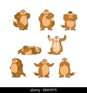 Jeu de la marmotte poses et motion. Heureux de la marmotte et le yoga. Couchage Marmot et en colère. coupable et triste. Le jour de la marmotte Vector illustration Illustration de Vecteur