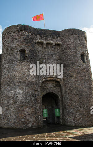 L'entrée du château de Carmarthen. Portrait de Carmarthen, pays de Galles, Royaume-Uni. La plus vieille ville du Pays de Galles, Banque D'Images