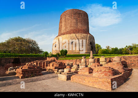 Dhamekh Stoupa s et ruines à Sarnath, Inde Banque D'Images