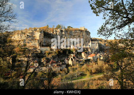 Rocamadour vue sur la vallée de l'automne Banque D'Images