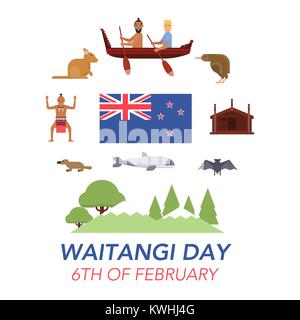 La NOUVELLE ZELANDE Waitangi Day le 6 février. Illustration de Vecteur