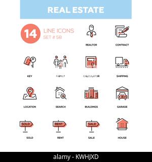 Concept d'affaires, l'immobilier - design ligne icons set Illustration de Vecteur