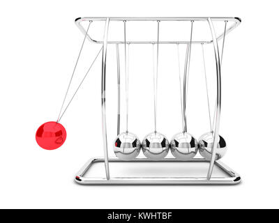 Newtons cradle avec un soulevé red ball. Le rendu 3D Banque D'Images