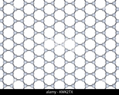 Couche de graphène, vue du dessus. Treillis hexagonal d'atomes de carbone isolé sur fond blanc, 3d illustration Banque D'Images