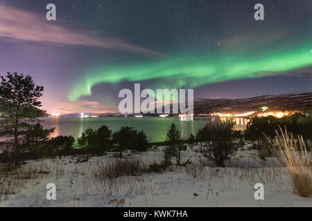 Photo prise en Norvège sous les aurores boréales Banque D'Images