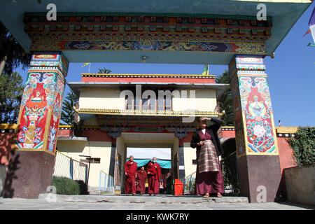 Porte du monastère de Shéchèn à Katmandou, Népal Banque D'Images