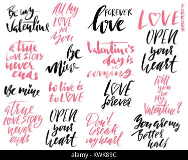 Ensemble de lettres modernes handdrawn brosse sèche des phrases. Typographie des bannières pour Saint Valentines Day. Vector illustration de calligraphie. Illustration de Vecteur