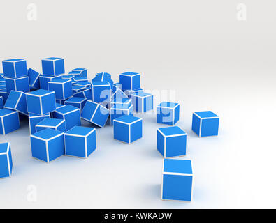 3d bleu glaçons épars sur white Banque D'Images