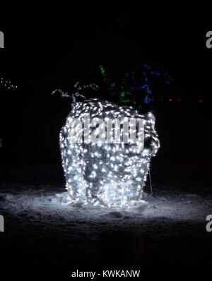 Le réglage de l'ours polaire créé par l'éclairage des lumières de Noël dans un pays des merveilles d'hiver (Winter Festival of Lights) à Niagara Falls, Ontario, Canada Banque D'Images