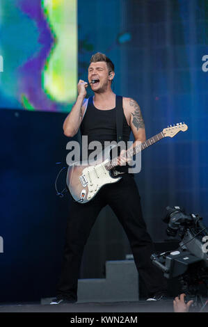 L'American boy band groupe vocal et Backstreet Boys effectuer un concert live à l'heure d'été britannique Barclaycard festival 2014 à Hyde Park à Londres. Ici Nick Carter est représenté sur scène. UK 06.07.2014. Banque D'Images