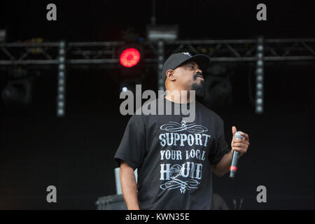 Le groupe de hip-hop américain Cypress Hill effectue un concert live à la British music festival Lovebox à Londres 2015. Ici Sen Dog rappeur est représenté sur scène. Royaume-uni, 17/07 2015. Banque D'Images