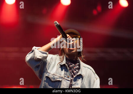 Le rappeur anglais, comédienne et musicienne Simbi Ajikawo est mieux connu sous son nom de scène Little Simz et est ici photographié à la German music festival Splash ! 2015 au Festival de Gräfenhainichen Ferropolis. Allemagne, 12/07 2015. Banque D'Images