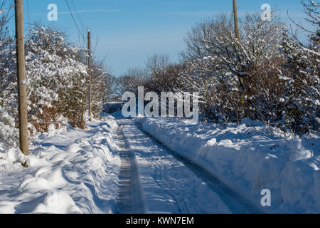 Un chemin de campagne à Hereford dans la neige profonde 2017 Banque D'Images