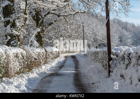 Un chemin de campagne à Hereford dans la neige profonde 2017 Banque D'Images