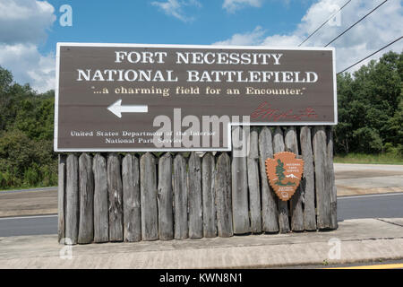 Panneau d'entrée de Fort Necessity National Battlefield, Pennsylvania, United States. Banque D'Images