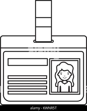 Carte d'identification avec photo femme moitié du corps, avec la longue chevelure ondulée en silhouette noire Illustration de Vecteur