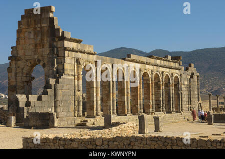 Basilique. L'ancienne ville romaine de Volubilis. Le Maroc, l'Afrique du Nord Banque D'Images