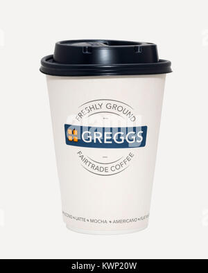 Greggs tasse à café jetables en papier avec couvercle, UK Banque D'Images