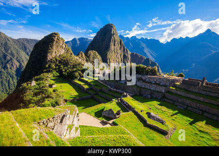Vue de la cité inca perdue de Machu Picchu près de Cusco, Pérou. Banque D'Images