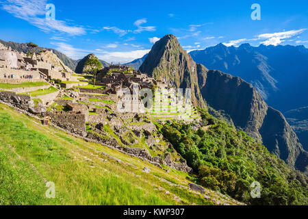 Vue de la cité inca perdue de Machu Picchu près de Cusco, Pérou. Banque D'Images