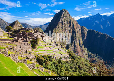 Vue de la cité inca perdue de Machu Picchu près de Cusco, Pérou. Banque D'Images
