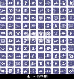 100 main icons set grunge sapphire Illustration de Vecteur