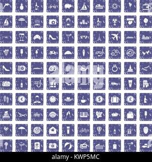 Miel 100 icons set grunge sapphire Illustration de Vecteur