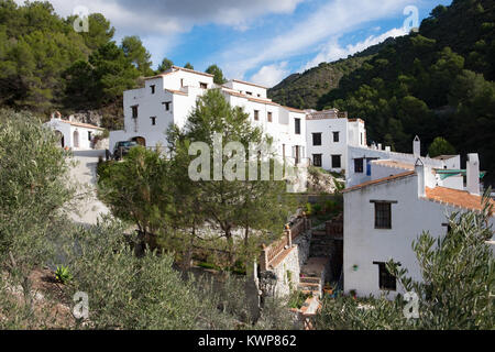 El Acebuchal, un village blanc ou peublo blanco, dans la région est de Malaga. Une fois abandonné, le village a été récemment restauré. Banque D'Images