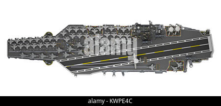 Vue supérieure du porte-avions isolé sur blanc le rendu 3D Banque D'Images