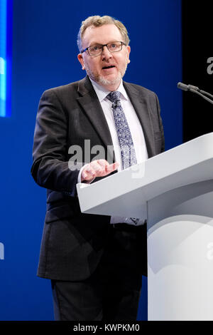 David Mundell traite de la conférence du parti conservateur à Manchester Central, Manchester, UK - Lundi 2 octobre 2017. L'Écosse est que le député conservateur, David Mundell, secrétaire d'état pour l'Écosse Banque D'Images