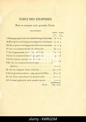 Ce volume de ''recherches sur les ossemens fossiles de quadrupèdes'' fournit des descriptions détaillées et des planches d'espèces fossiles quadrupèdes, contribuant à la paléontologie des vertébrés. Banque D'Images