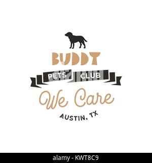 Buddy, animal logo du club modèle. Silhouette Pet label illustration isolé sur fond blanc. Badge pour l'animal moderne clinique vétérinaire, aliments pour animaux de compagnie. Logo Typographie des animaux. Vecteur Stock Illustration de Vecteur