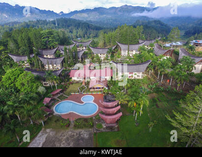 Dans l'hôtel en forme de Tongkonan Tana Toraja. Banque D'Images