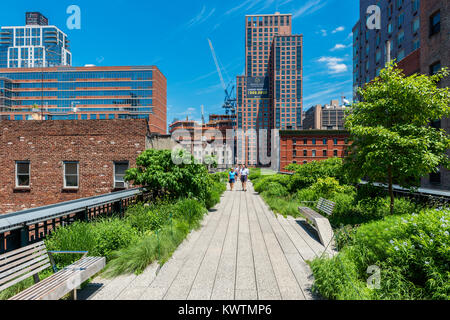 Le parc High Line à New York City, USA. C'est un 2,33 km de long, parc linéaire élevé greenway et rail trail, créé sur une ancienne voie ferrée en éperon. Banque D'Images